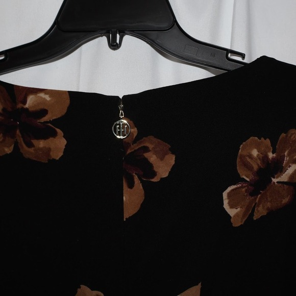 VTG Tommy Hilfiger Midi Dress Sz 16 3/4 Bell Sleeves Brown Floral Hidden Zipper - Picture 11 of 13